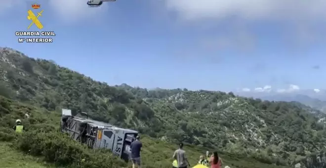 Al menos siete hospitalizados tras volcar un autobús en los lagos de Covadonga