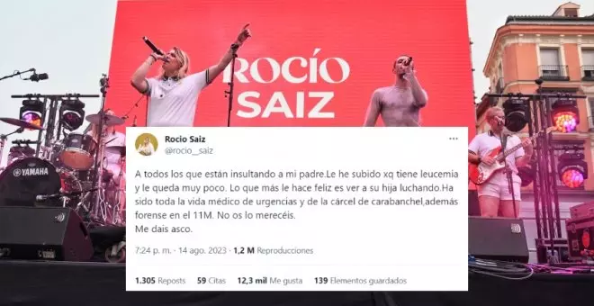 Rocío Saiz estalla tras recibir una avalancha de ataques por subir un vídeo donde su padre muestra su apoyo al alegato de Amaral