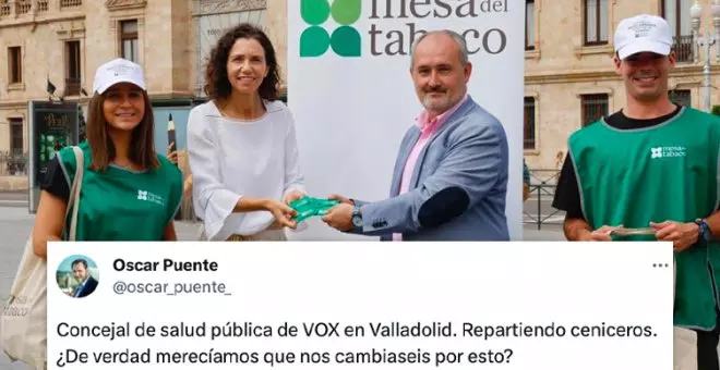 El concejal de Salud de Valladolid (Vox) reparte ceniceros con Mesa del Tabaco: "Promoción del cáncer. Esta no la esperaba"