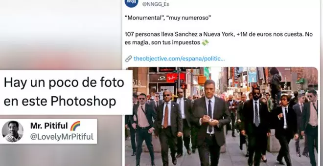 "Más falso que un tuit de NNGG": los jóvenes del PP critican el viaje de Sánchez a Nueva York con un fotomontaje