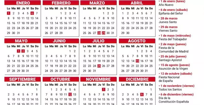Así es el calendario laboral de la Comunidad de Madrid 2024: los festivos que habrá