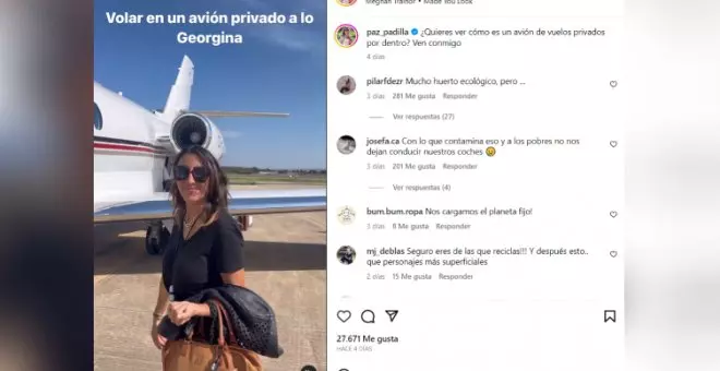 Paz Padilla vuela en avión privado "a lo Georgina" y se lleva una oleada de críticas