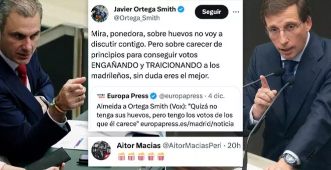 El debate de Almeida y Ortega Smith sobre los "huevos" y los votos: "Qué 'nivelazo'. Lamentable"