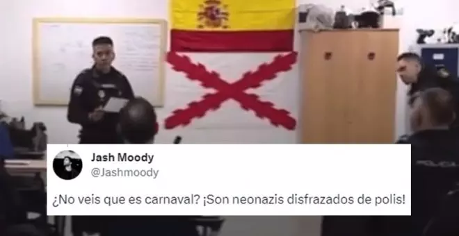 "Por lo menos se han acordado de esconder la del pollo": estupor al ver la bandera que cuelga en una comisaría de Policía