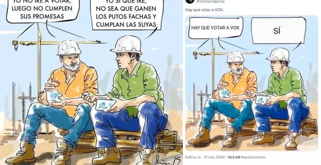 Denuncian la manipulación de Vox de una viñeta contra el fascismo para pedir el voto para la ultraderecha