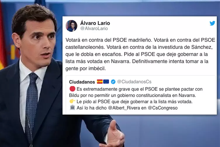 Albert Rivera pide al PSOE que “deje gobernar a la lista más votada” en Navarra
