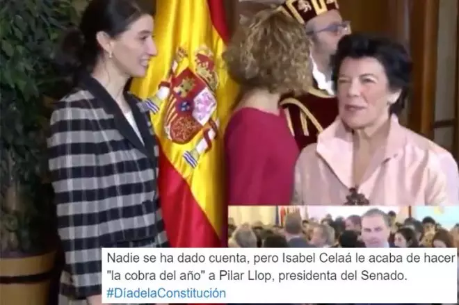 La presidenta del Senado, Pilar Llop, y la ministra de Educación y portavoz del Gobierno, Isabel Celáa, en la recepción en el Congreso en el aniversario de la Constitución.