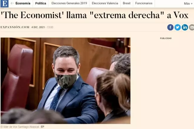 La comentada noticia de 'Expansión' haciéndose eco de una información de 'The Economist' sobre Vox