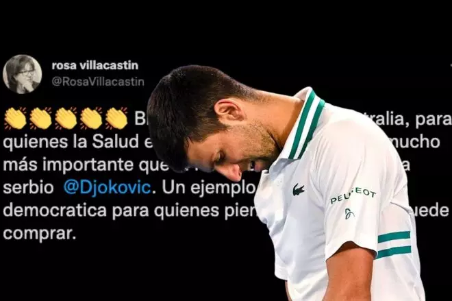 Imagen combinada de Djokovic y un tuit de Rosa Villacastín. — EFE