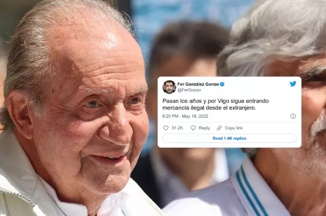 Imagen combinada del rey emérito Juan Carlos I y un tuit de Gonzo. - Raúl Terrel/Europa Press