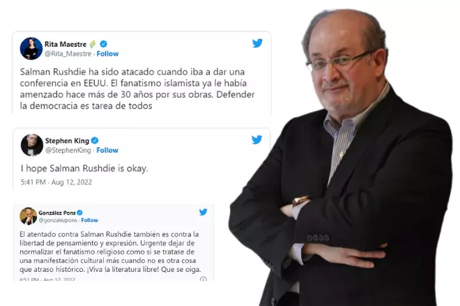 Imagen combinada de Salman Rushdie y varios tuits. - Europa Press / Twitter