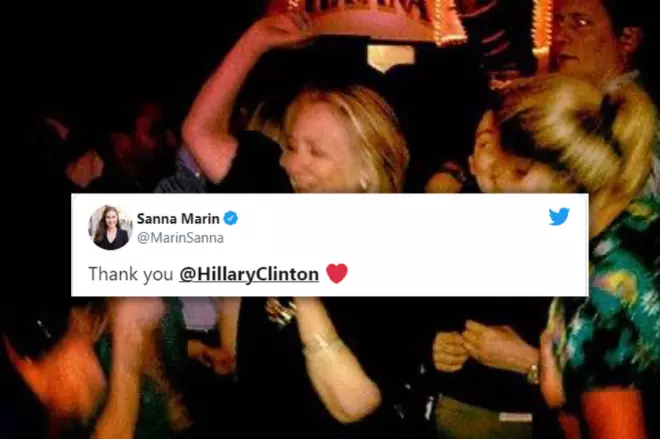 Imagen combinada de un tuit de Sanna Marin y Hillary Clinton. - Twitter