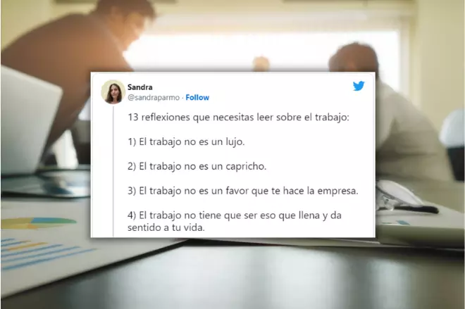 Tuit de una psicóloga que proporciona 13 reflexiones sobre el trabajo. -Twitter