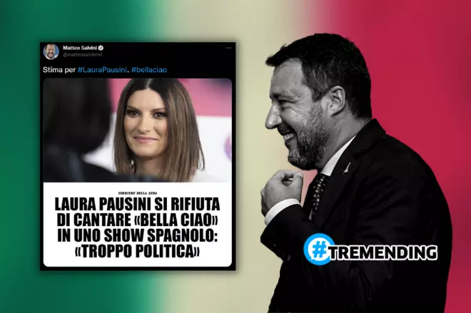 Imagen combinada de Matteo Salvini y un tuit sobre Laura Pausini. Twitter/Europa Press/Tremending