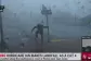 Imagen de un meteorólogo haciendo frente al viento del huracán Ian. -Twitter