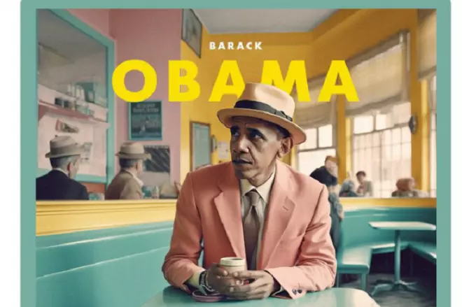 Barack Obama, caracterizado por la Inteligencia Artificial como si fuera un personaje de Wes Anderson, según el tuitero Owi Sixseven