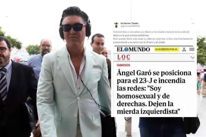 Collage con la respuesta de Willy Toledo a Ángel Garó en Twitter