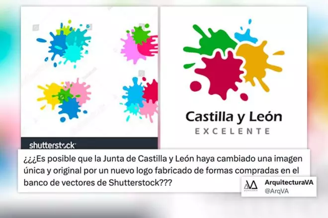 El nuevo logo de 'Castilla y León Excelente' presentado por García-Gallardo, comparado con una imagen a la venta en Shutterstock.