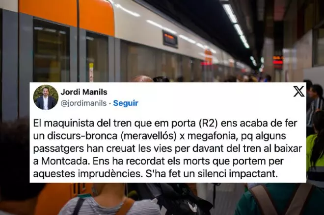 Un tuitero explica el indignado mensaje de un maquinista de Rodalies a los que cruzan las vías mal.