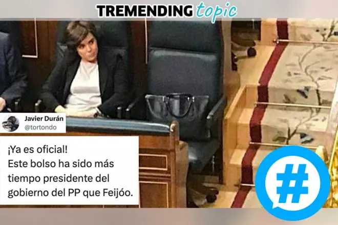 El bolso de Sáenz de Santamaría, en un meme sobre la investidura de Feijóo.