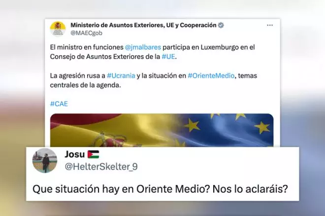 Críticas a un tuit de Exteriores que habla de "agresión rusa" y de "situación en Oriente Medio"