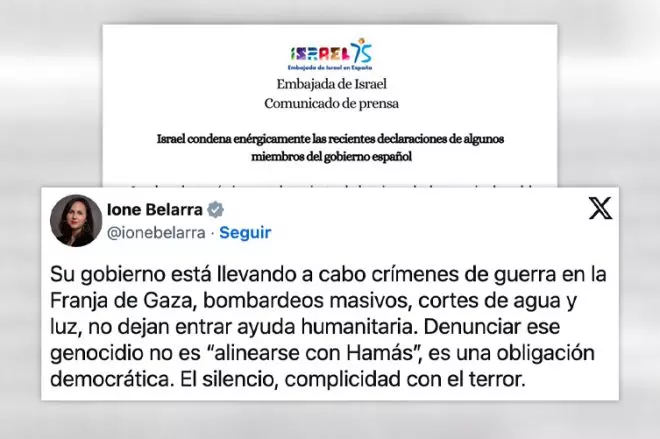 Ione Belarra responde en un tuit al comunicado de la Embajada de Israel en España.