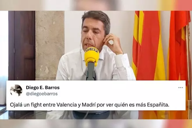 El president del País Valencià, Carlos Mazón, asegura que "la comunidad que más se parece a España, y la más española, es la valenciana"