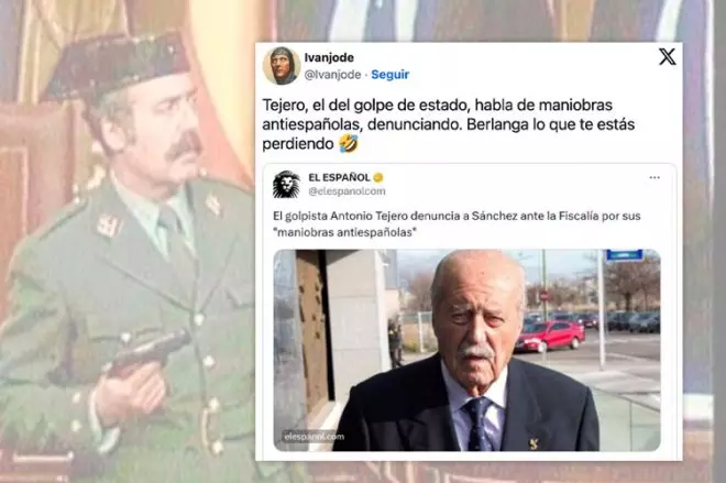 Un tuitero analiza la noticia de que el golpista Antonio Tejero denuncia a Pedro Sánchez.