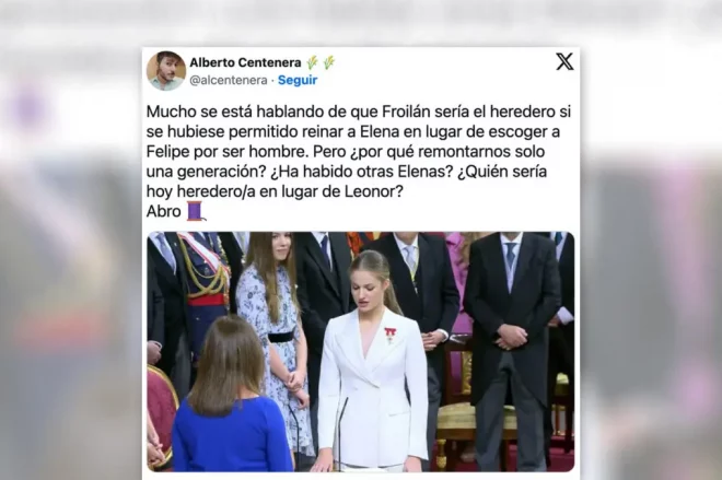 Uno de los tuits del hilo surrealista que imagina una realidad paralela donde la nieta de Ana Obregón es heredera al trono.