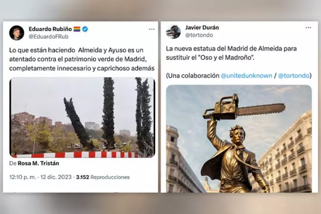 Críticas al último arboricidio de José Luis Martínez-Almeida e Isabel Díaz Ayuso en Madrid.