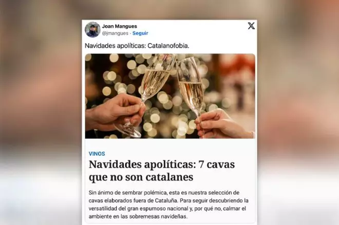 'El Español' y el titular con más jeta visto en meses: "Navidades apolíticas: 7 cavas que no son catalanes"