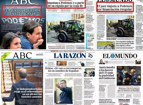 Portadas de los principales periódicos de derecha el día que saltó el 'caso Neurona' y el día se archivó. - TWITTER