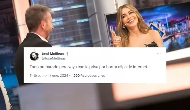 'Collage' con una imagen de la entrevista de Pablo Motos a Sofía Vergara y una captura de un tuit.