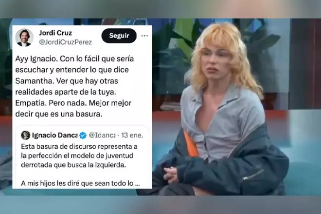 Jordi Cruz responde al líder de NNGG del PP sobre las palabras de Samantha Hudson.