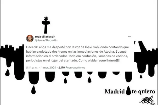 'Collage' con una ilustración en memoria del 11-M y un tuit