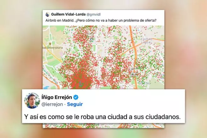 Íñigo Errejón comenta una imagen sobre los alojamientos de Airbnb.