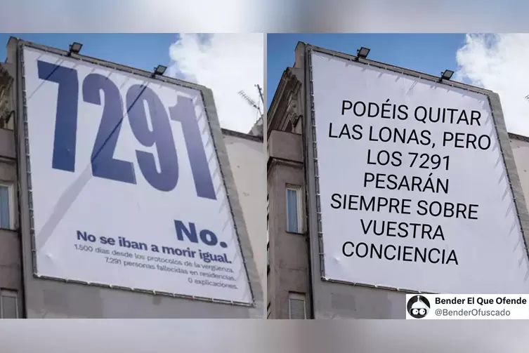 "Atención, Streisand, 7.291": las redes responden al intento del PP de censurar las lonas con el número de fallecidos en las residencias de Madrid