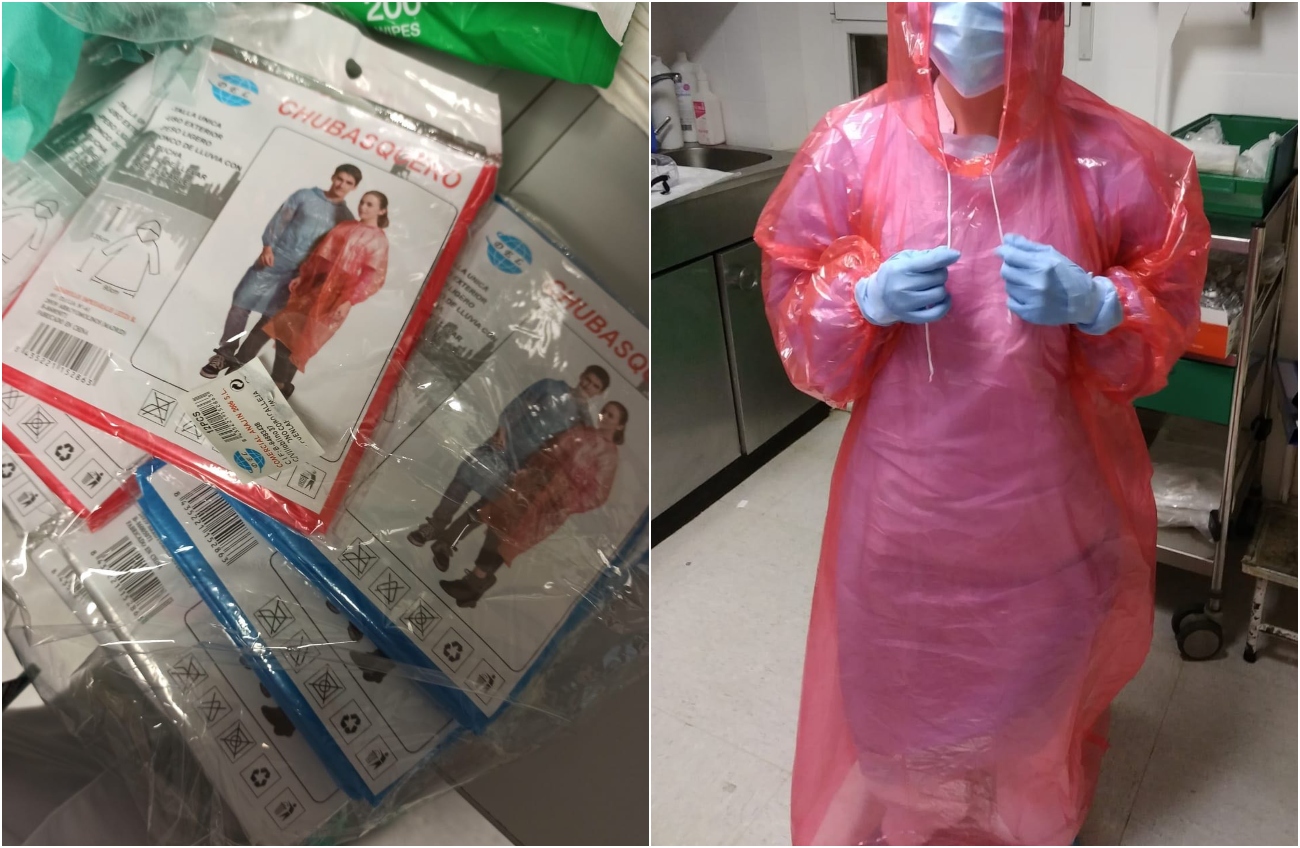 emoción archivo peligroso Material sanitario contra el coronavirus: Chubasqueros, bolsas de basura y  gorros de ducha: así atienden las enfermeras de Madrid a pacientes con  Covid-19 | Público