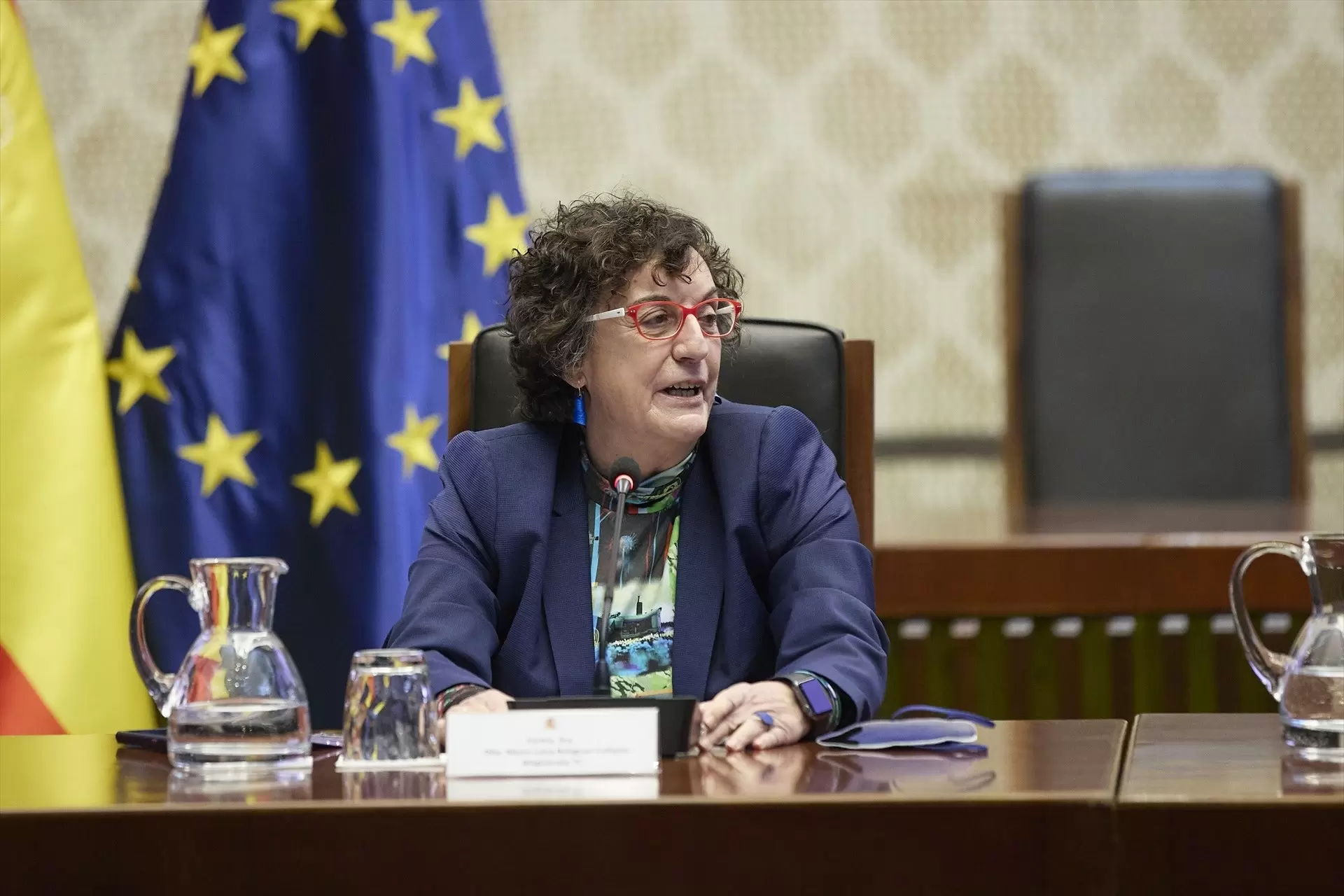 La magistrada del Constitucional María Luisa Balaguer interviene en un acto conmemorativo por el 8M, en el Tribunal Constitucional, el 8 de marzo de 2022. — Jesús Hellín / EUROPA PRESS