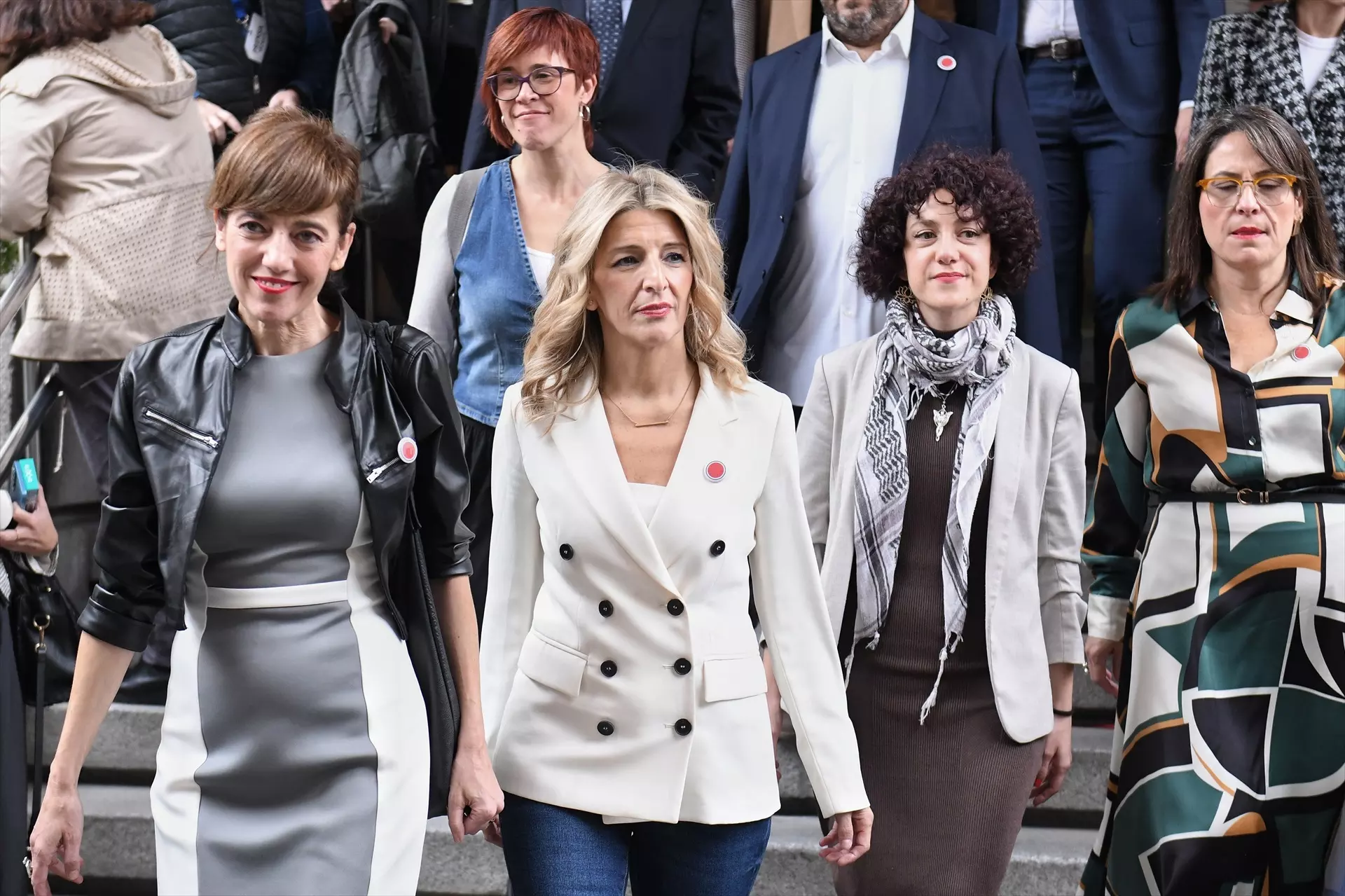 Yolanda Díaz junto a diputadas de Sumar en el Congreso. Imagen de archivo.