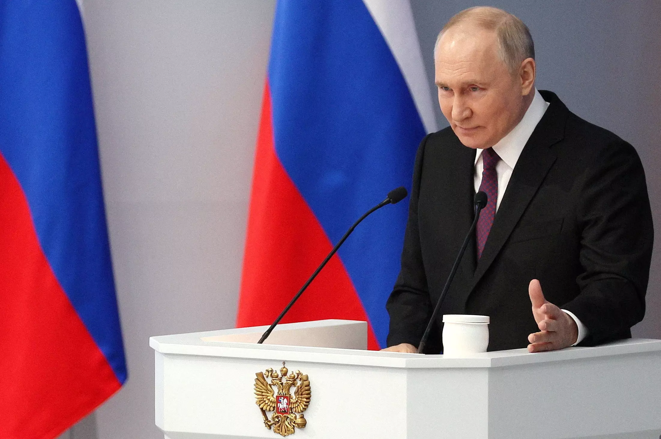 El presidente ruso, Vladimir Putin, pronuncia su discurso anual ante la Asamblea Federal, en Moscú, Rusia, el 29 de febrero de 2024. — Gavriil Grigorov / REUTERS