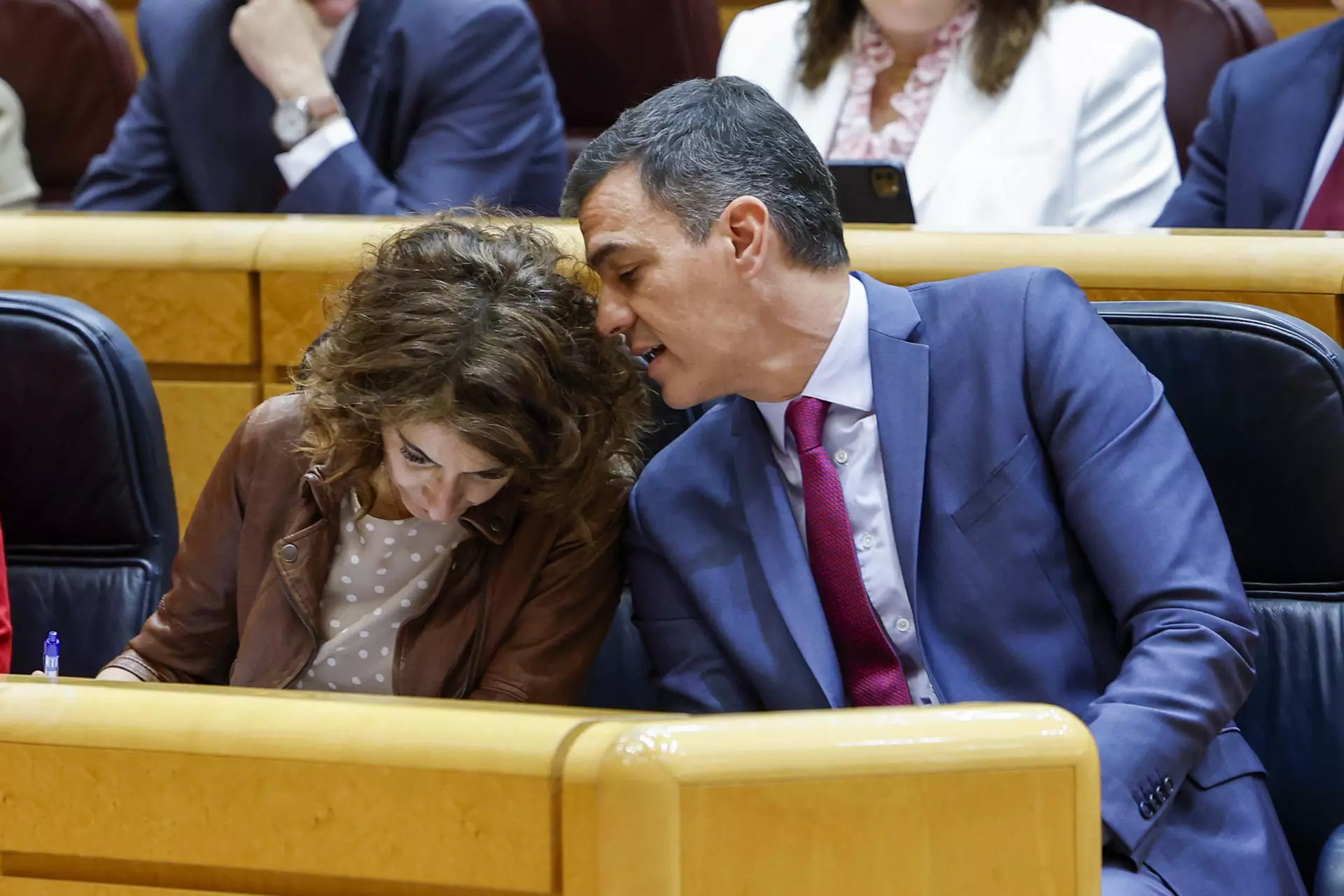 Pedro Sánchez y María Jesús Montero, durante la sesión de control de este martes en el Senado. — Mariscal / EFE