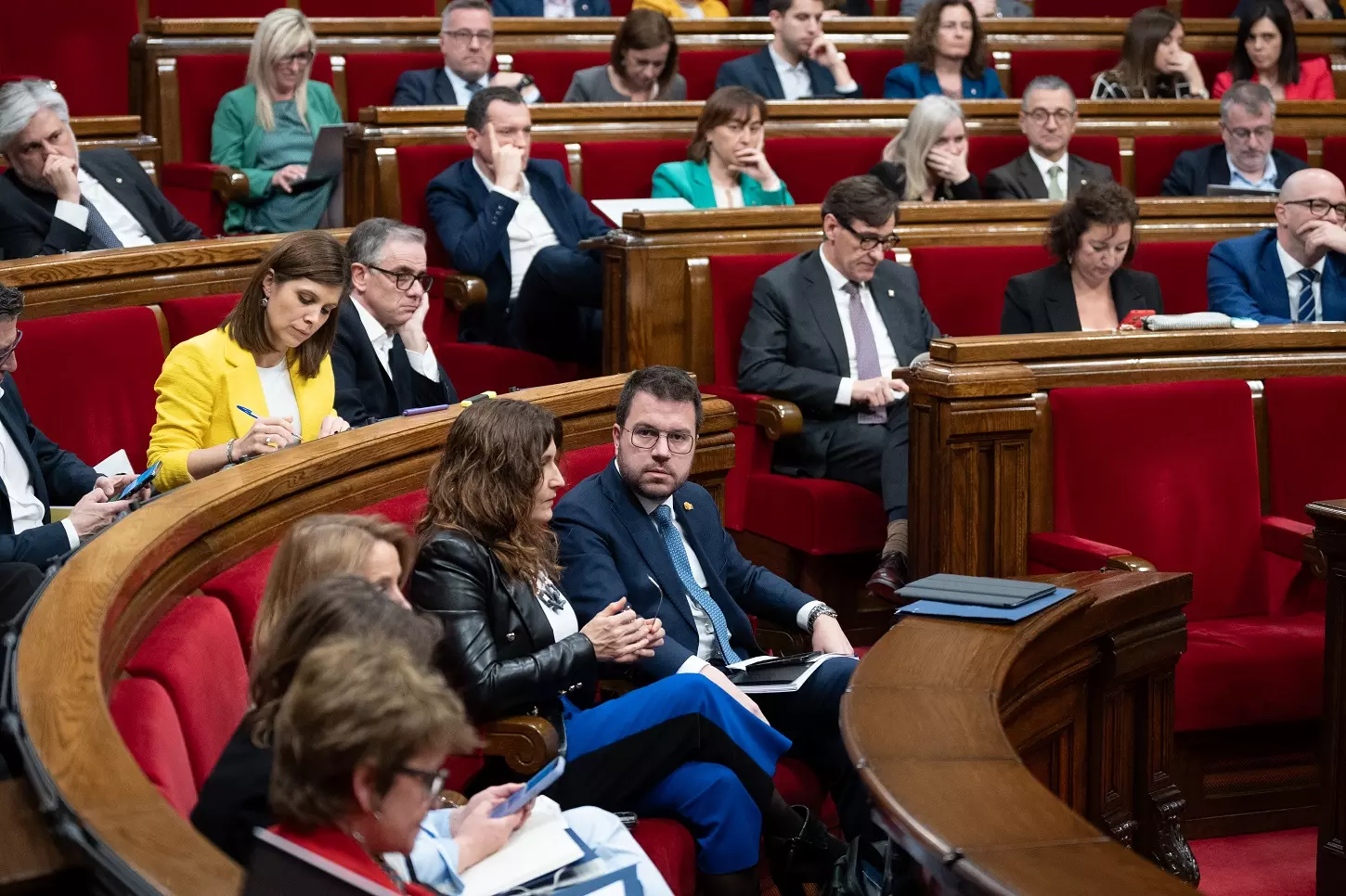 El president de la Generalitat, Pere Aragonès, durante el pleno del debate de Presupuestos 2024 en el Parlament. — David Zorrakino / EUROPA PRESS