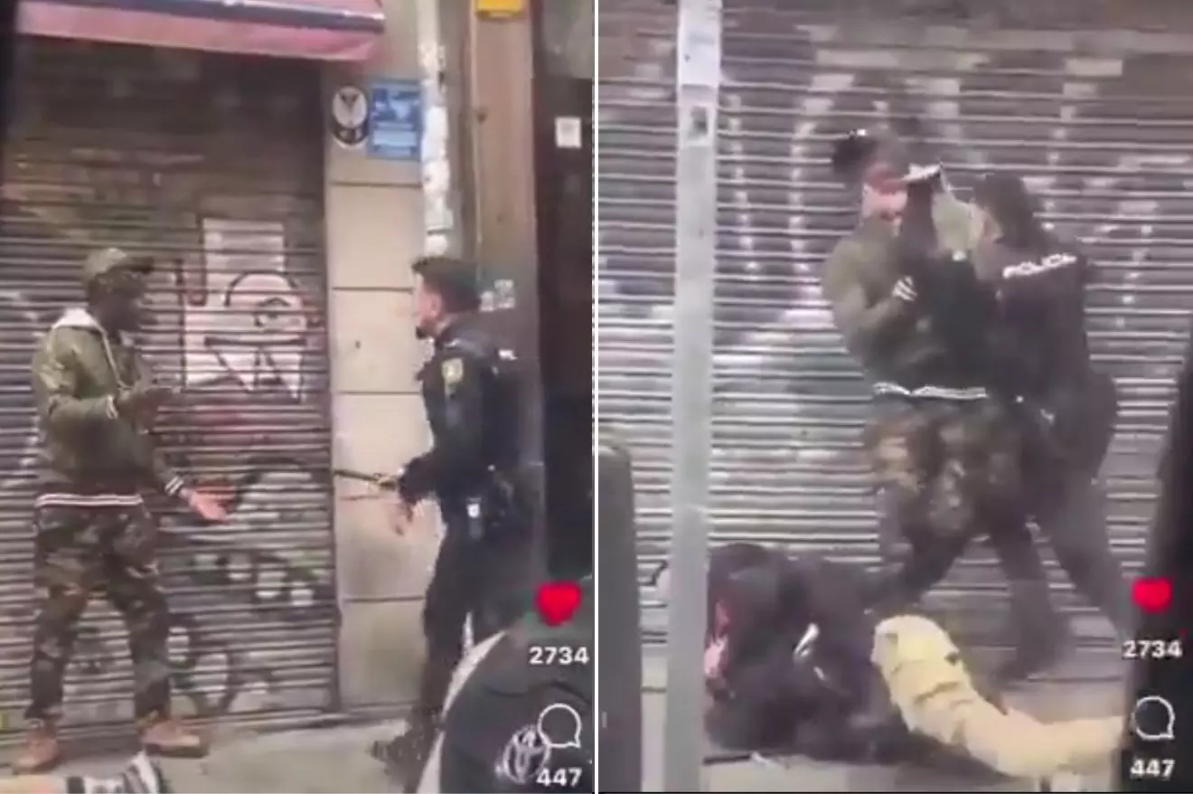 Imágenes de la paliza que dos policías le propinaron a dos jóvenes negros en el barrio de Lavapiés (Madrid). — Redes Sociales