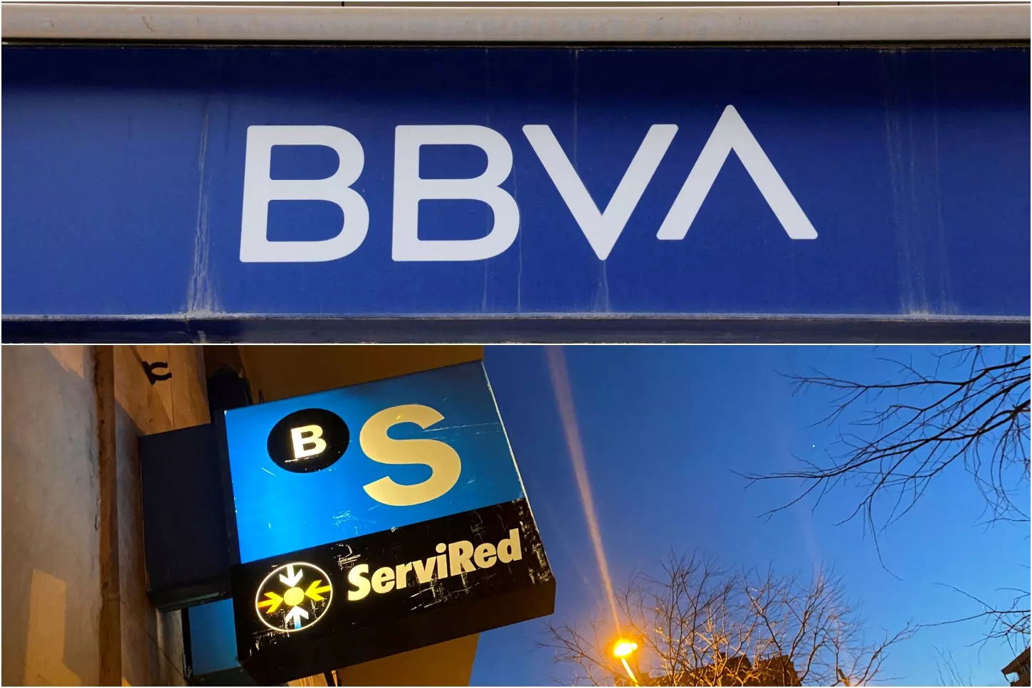 Los logos del BBVA y del Banco Sabadell en sendas oficinas bancarias. — REUTERS