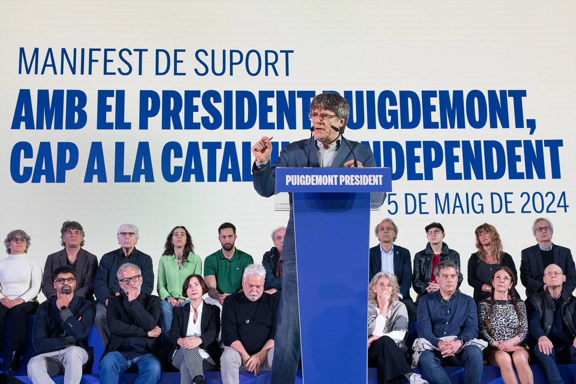 El candidato de Junts a las elecciones catalanas, Carles Puigdemont, durante un mitin, a 5 de mayo de 2024, en Argelès, Francia. — Glòria Sánchez / Europa Press
