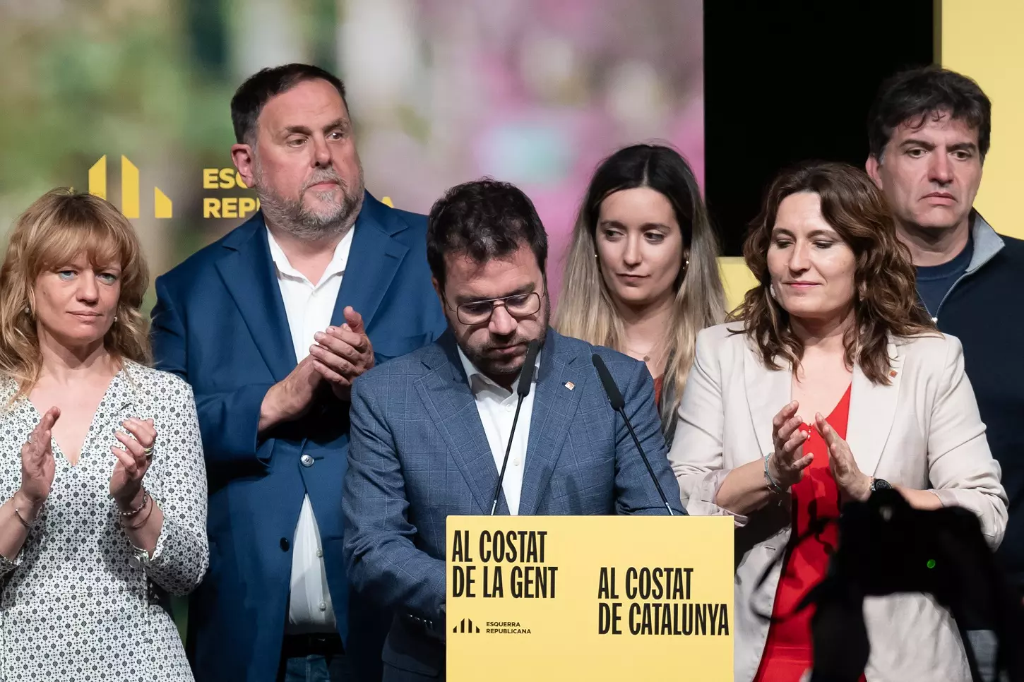 El presidente de la Generalitat de Catalunya y candidato de ERC a la reelección, Pere Aragonès, en una rueda de prensa por la jornada electoral. — David Zorrakino / EUROPA PRESS