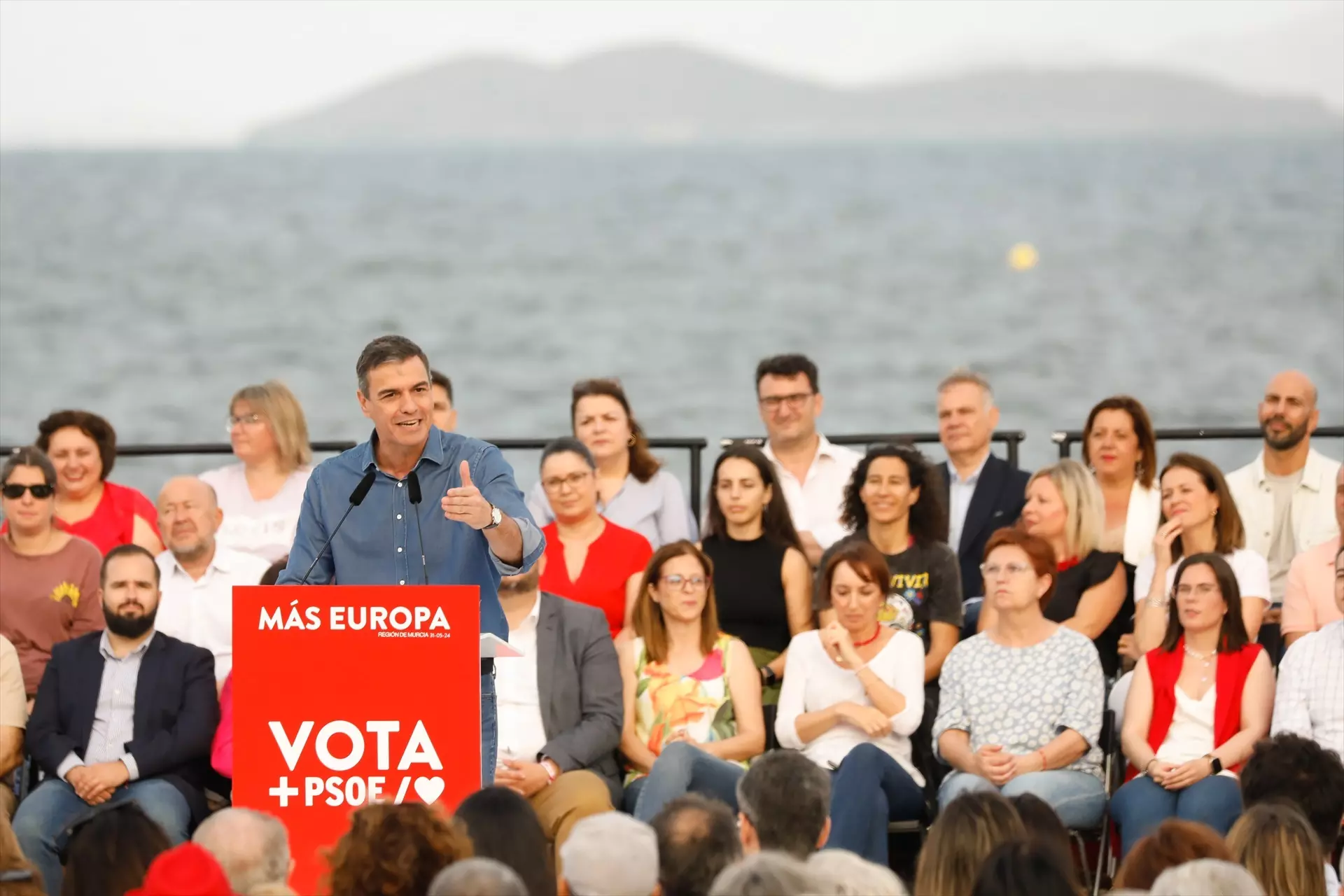 El presidente del Gobierno, Pedro Sánchez, durante el el acto de campaña del PSOE, a 31 de mayo de 2024, en Los Alcázares, Región de Murcia. — Edu Botella / Europa Press