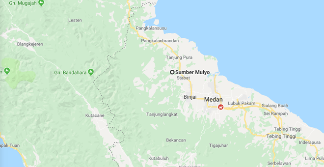 La fábrica incendidada está en Sumber Mulyo en la provincia indonesia de Sumatra del Norte. / GOOGLE MAPS La fábrica incendidada está en Sumber Mulyo en la provincia indonesia de Sumatra del Norte. / GOOGLE MAPS