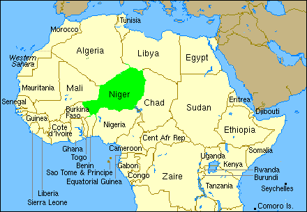 Níger en el mapa africano. Asociación Dniger.cat